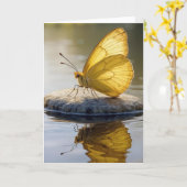 Thinking of You Gold Butterfly On a Rock in Water  カード (黄色い花)