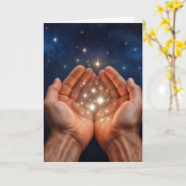 Thinking of You Hands Holding Night Stars カード (黄色い花)