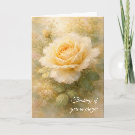 Thinking of You in Prayer Yellow Rose Christian  カード (正面)