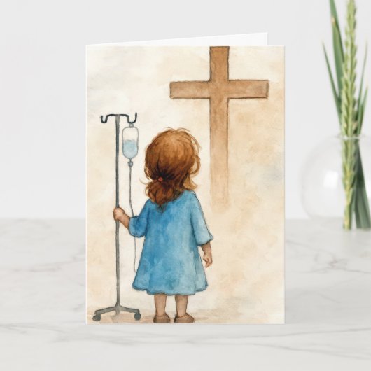 Thinking of You Little Girl Holding an IV Pole カード (正面)