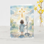 Thinking of You Little Girl Holding an IV Pole カード (黄色い花)