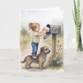 Thinking of You Little Girl Mailing a Letter カード (正面)
