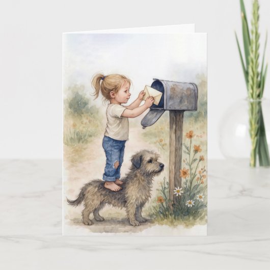 Thinking of You Little Girl Mailing a Letter カード (正面)