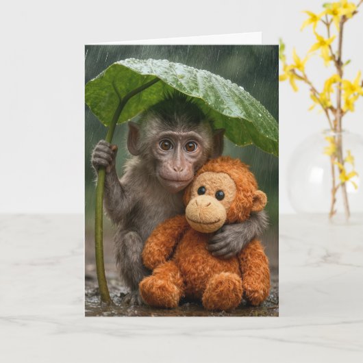 Thinking of You Macaque Monkey with Orangutan カード (黄色い花)