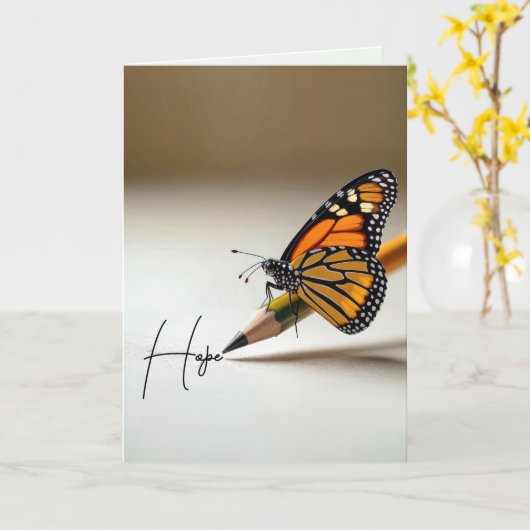Thinking of You Monarch Butterfly On a Pencil カード (黄色い花)