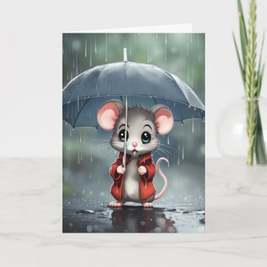 Thinking of You Mouse Under an Umbrella カード (正面)