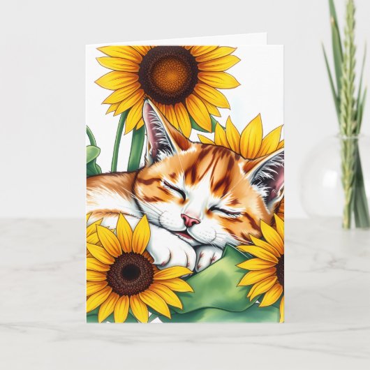 Thinking of You | Napping Cat and Sunflower カード (正面)