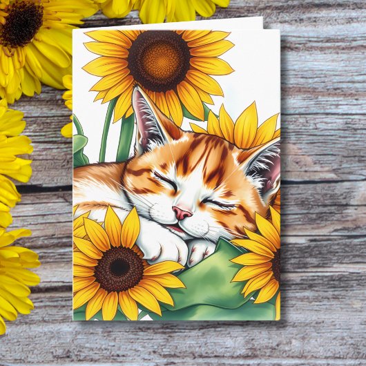 Thinking of You | Napping Cat and Sunflower カード