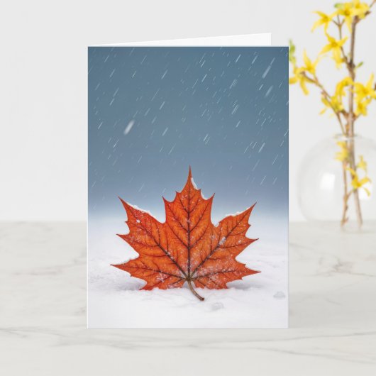 Thinking of You Orange Maple Leaf On Snow カード (黄色い花)