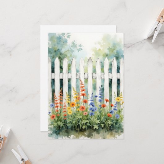 Thinking of You Picket Fence with Flowers Flat カード (正面/裏面インサイチュ)