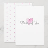 Thinking of You Pink Heart Artisan Watercolor ノートカード (正面/裏面)