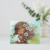 Thinking of You Retro Girl Flowers ポストカード (スタンド正面)