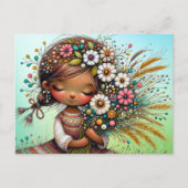 Thinking of You Retro Girl Flowers ポストカード (正面)