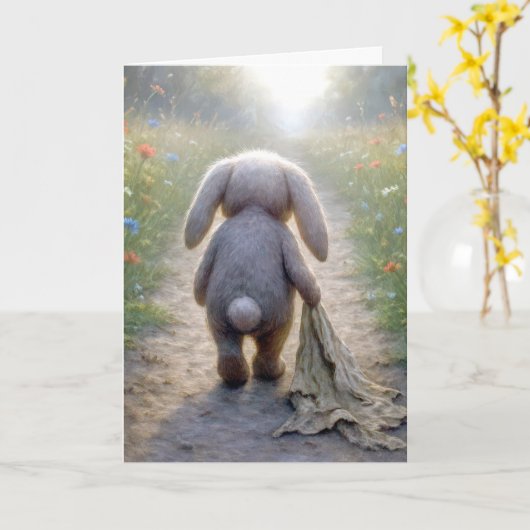 Thinking of You Sad Floppy-eared Rabbit カード (黄色い花)