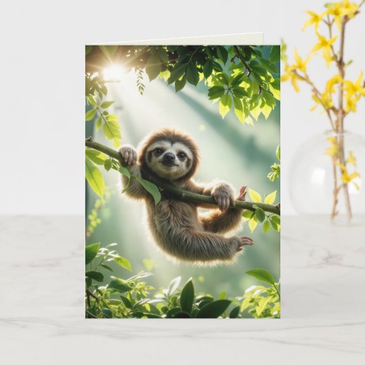 Thinking of You Sloth In Sunshine カード (黄色い花)
