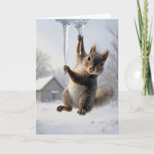 Thinking of You Squirrel Hanging From an Icicle カード (正面)
