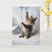 Thinking of You Squirrel Hanging From an Icicle カード (黄色い花)