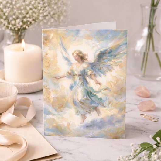 Thinking of You Watercolor Angel Sympathy カード