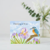 Thinking of You Watercolor Kingfisher Purple Iris ポストカード (スタンド正面)
