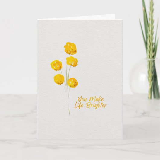 Thinking of You Yellow Billy Buttons Watercolor カード (正面)