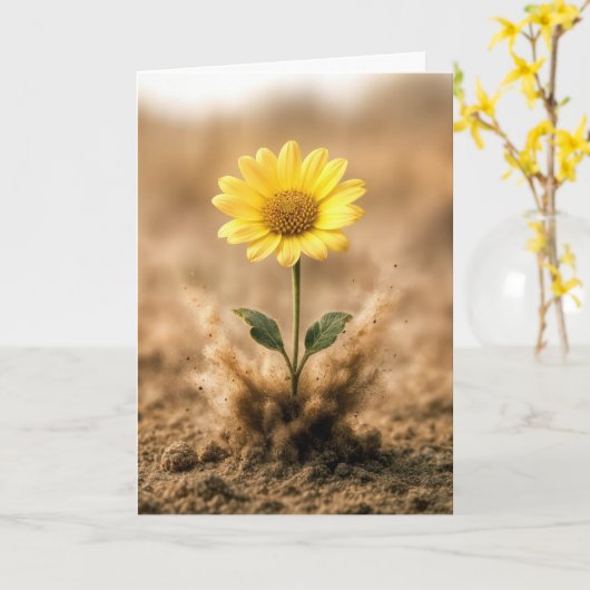 Thinking of You Yellow Daisy Bursting Out of Dirt カード (黄色い花)
