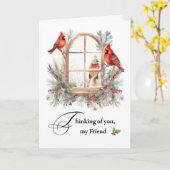 Thinking of Your Friend Winter Cardinal Birds カード (黄色い花)