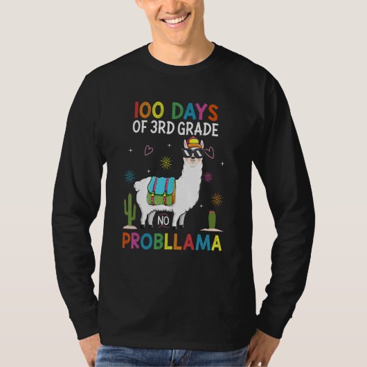 Third 3rd Grade No Prob Llama Teacher 100th Day of Tシャツ (正面)