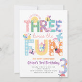 Third Birthday Invite Girl, Three Times the Fun 招待状 (正面)
