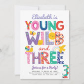 Third Birthday Invite, Rainbow, Young Wild & Three 招待状 (正面)