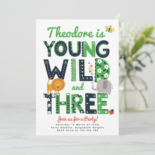 Third Birthday Invite, Young, Wild and Three Boys 招待状 (スタンド正面)