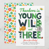 Third Birthday Invite, Young, Wild and Three Boys 招待状 (正面/裏面)