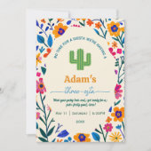 Third Birthday Mexican floral cactus - Three-esta  招待状 (正面)