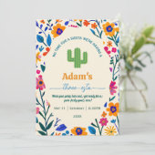 Third Birthday Mexican floral cactus - Three-esta  招待状 (スタンド正面)