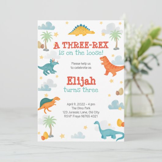Third Birthday Party Dinosaurs invitation 招待状 (スタンド正面)