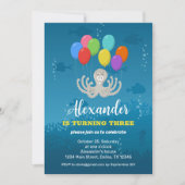 Third Birthday Party Octopus Balloons Invitation 招待状 (正面)