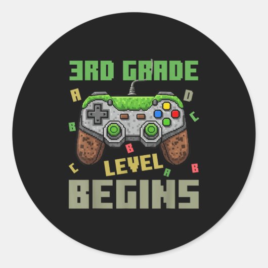 Third Grade Level Begins Gamer Boys Kids Back To S ラウンドシール (正面)