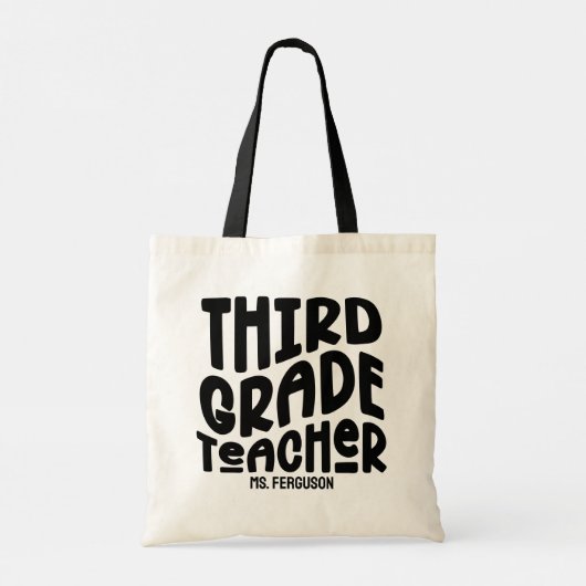 Third Grade Teacher Black Typography Design トートバッグ (裏面)