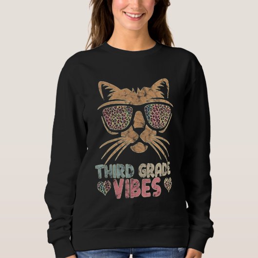 Third Grade Vibes Cute Cat Sunglasses Feline スウェットシャツ (正面)