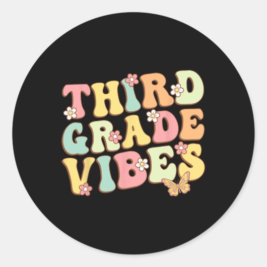 Third Grade Vibes Hello Team 3rd Grade Teacher Kid ラウンドシール (正面)