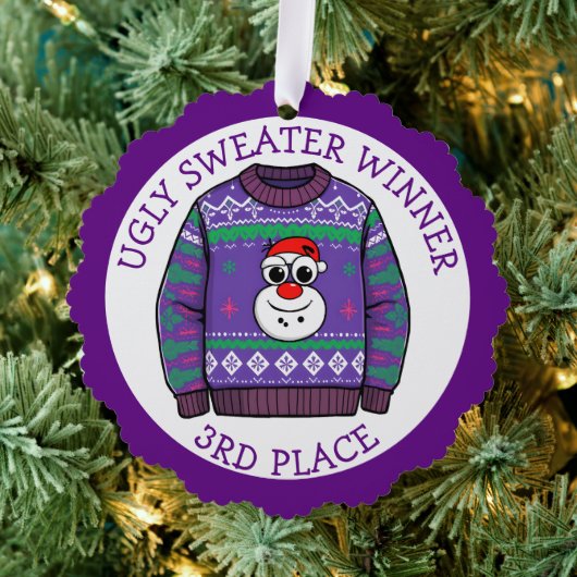 Third Place Ugly Sweater Winner Christmas オーナメントカード (インサイチュ (木))