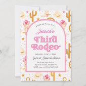 Third Rodeo Western Cowgirl Photo 3rd Birthday 招待状 (正面)