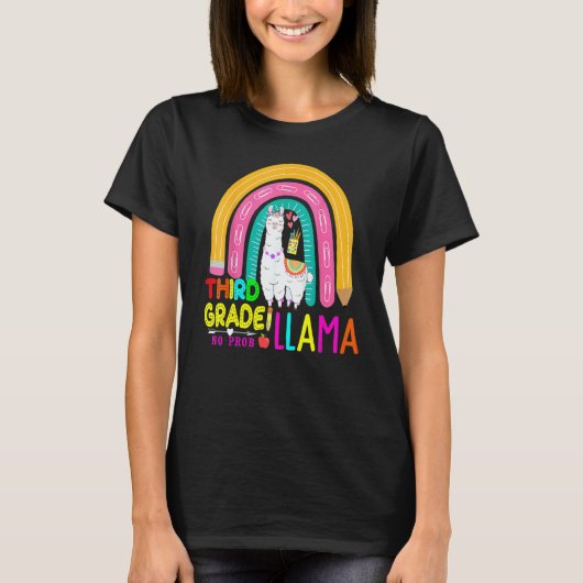 Third Team 3rd Grade Teacher Rainbow No Prob Llama Tシャツ (正面)