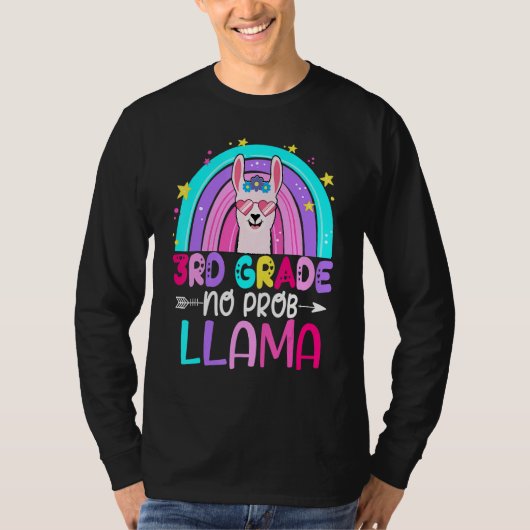 Third Team 3rd Grade Teacher Rainbow No Prob Llama Tシャツ (正面)