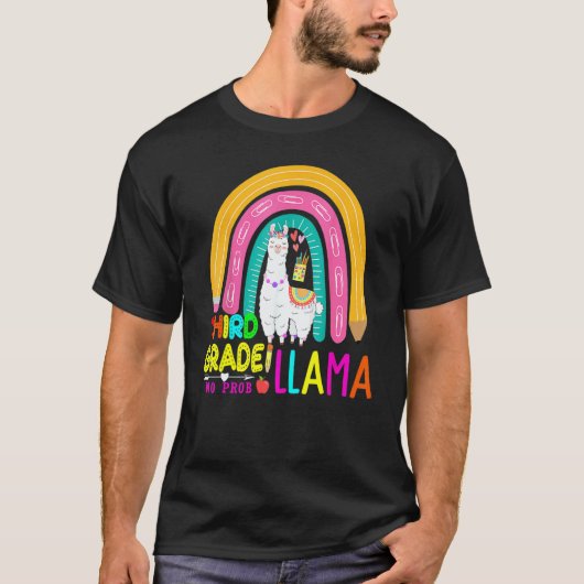 Third Team 3rd Grade Teacher Rainbow No Prob Llama Tシャツ (正面)