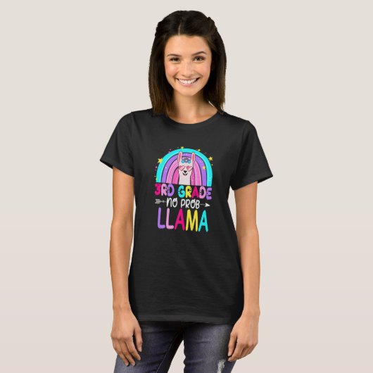 Third Team 3rd Grade Teacher Rainbow No Prob Llama Tシャツ (正面フル)