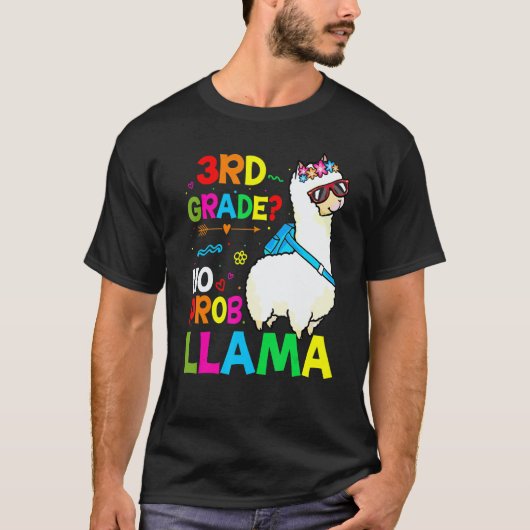 Third Team 3rd Grade Teacher Rainbow No Prob Llama Tシャツ (正面)