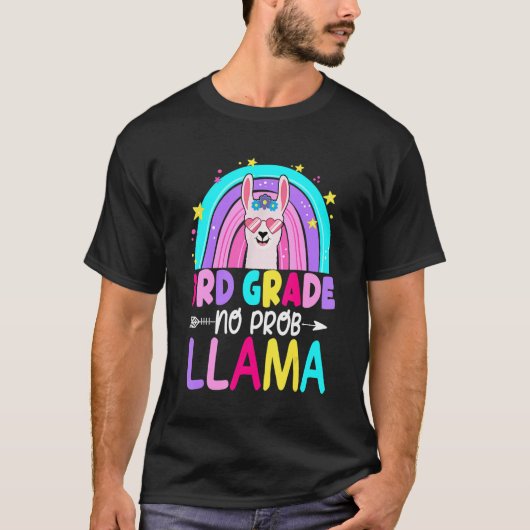 Third Team 3rd Grade Teacher Rainbow No Prob Llama Tシャツ (正面)