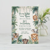 Third Wild Jungle Safari Animals Boy 3rd Birthday  招待状 (スタンド正面)