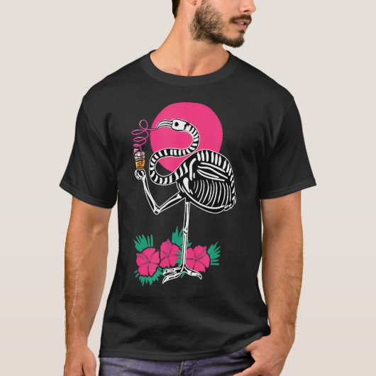 Thirsty Skeleton Flamingo Animal Tropical Bird Tシャツ (正面)