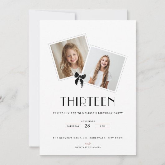 Thirteen black ribbon birthday teens invitation 招待状 (正面)